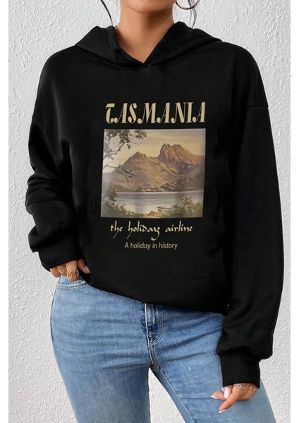 Unisex Oversize Tasmania Baskılı Sweatshirt