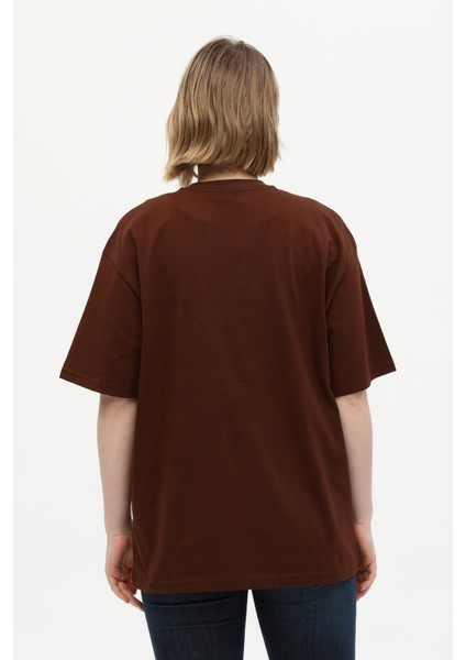 Pamuk Detaylı Baskılı Basic Bisiklet Yaka Örme T-Shirt