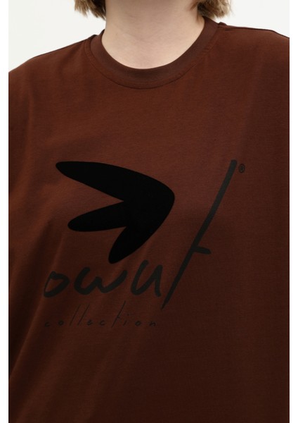 Pamuk Detaylı Baskılı Basic Bisiklet Yaka Örme T-Shirt