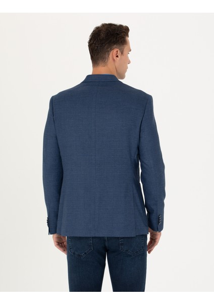 Pierre Cardin Erkek Açık Lacivert Slim Fit Keten Karışımlı Blazer Ceket 50277318-VR059