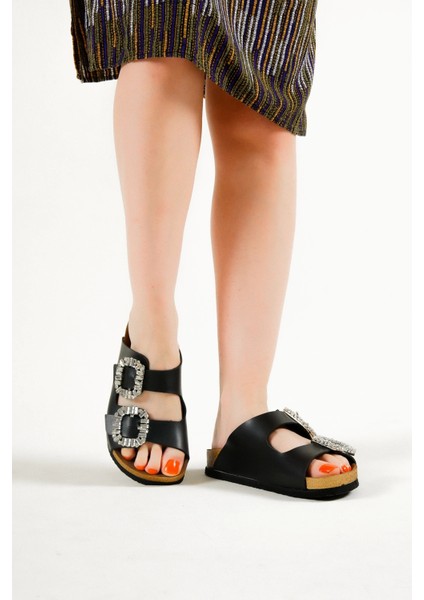 Ilyada Taşlı Çift Toka Kadın Terlik