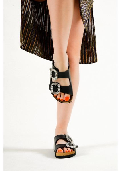 Ilyada Taşlı Çift Toka Kadın Terlik modelleri