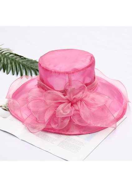 Eva Çiçek Örgü Güneş Şapka Plaj Güneş Koruma Büyük Ağzı Kadın Organze Şapka - Pembe Gül (Yurt Dışından) fiyatları