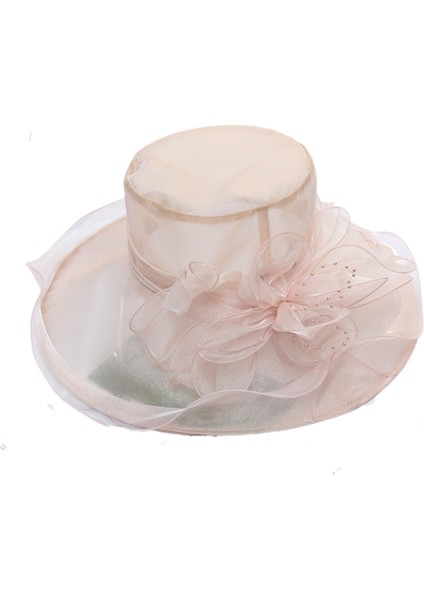 Eva Çiçek Örgü Güneş Şapka Plaj Güneş Koruma Büyük Ağzı Kadın Organze Şapka - Somon (Yurt Dışından)