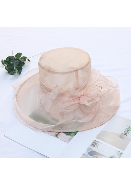 Eva Çiçek Örgü Güneş Şapka Plaj Güneş Koruma Büyük Ağzı Kadın Organze Şapka - Somon (Yurt Dışından) fiyatları