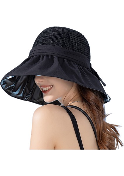 Eva Mesh Eklenmiş 12 cm Büyük Ağzına Kadar Güneş Şapkası Gündelik Yay Üst Şapka - Siyah (Yurt Dışından)