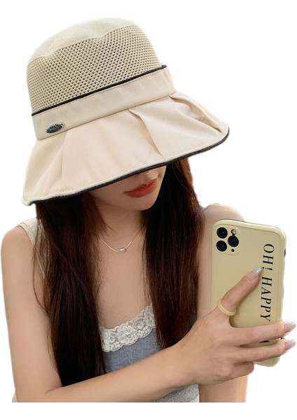 Eva Yaz Katlanabilir Büyük Geniş Ağzı Çiçek Kovası Güneş Şapkası - Bej (Yurt Dışından)