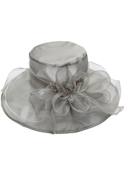 Eva Çiçek Örgü Güneş Şapka Plaj Güneş Koruma Büyük Ağzı Kadın Organze Şapka - Gri (Yurt Dışından)