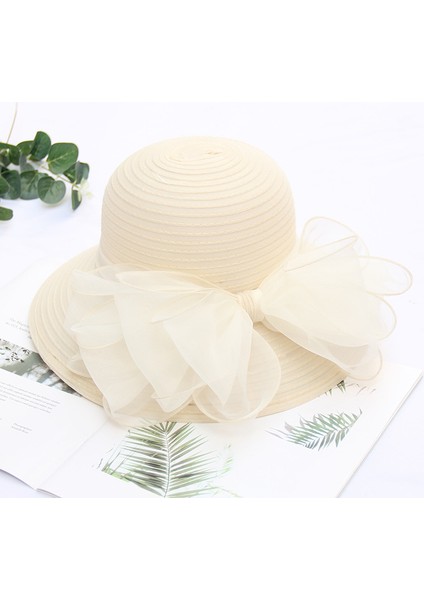 Eva Açık Big Brim Versiyon Yay Moda Kadınlar Ogen Iplik Şapkası - Bej (Yurt Dışından)