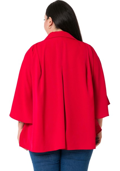 Büyük Beden Pelerin Kollu Gizli Patlı Pilikaşe Detaylı Kırmızı Gömlek modelleri