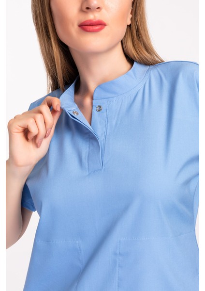 Bebe Mavi Renk Çağla Model Soft Likra Çıt Çıtlı Hakim Yaka Doktor Hemşire Hastane Cerrahi Takım fiyatları