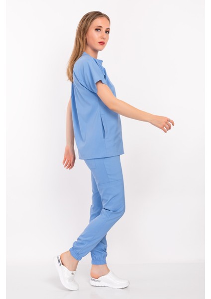 Bebe Mavi Renk Çağla Model Soft Likra Çıt Çıtlı Hakim Yaka Doktor Hemşire Hastane Cerrahi Takım fırsatları