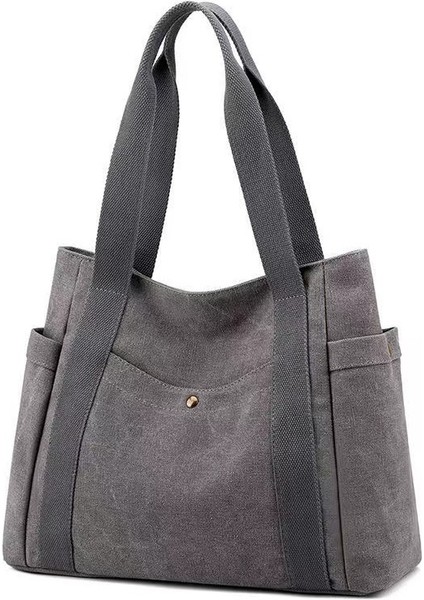 Yeni Kanvas Çanta Basit Omuz Çantası Büyük Kapasiteli Bilgisayar Çantası Tote Çanta Gri (Yurt Dışından)