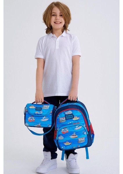 Kids Lacivert Mavi Gemi Desenli 3'lü Okul Çanta Seti SET0114416