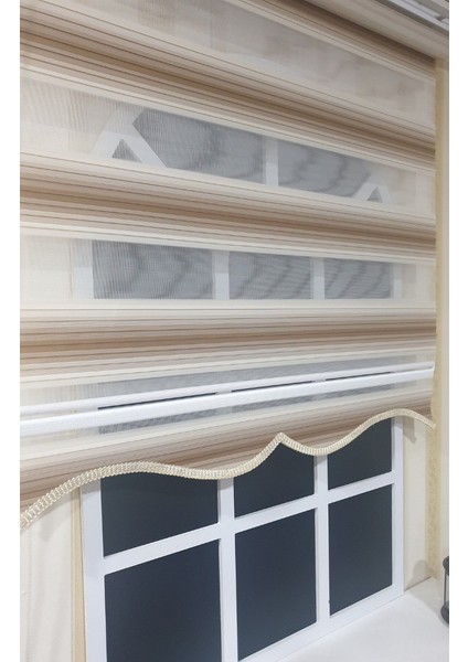 Modern Dekoratif Degrade Pliseli Zebra Stor Perde Alüminyum Kasalı - Açık Kahve