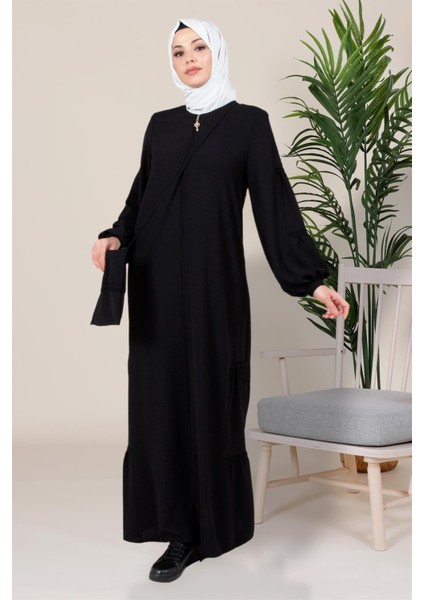 Şerit Dantel Süslemeli Siyah Ferace 3765