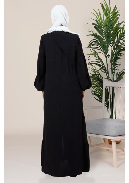 Şerit Dantel Süslemeli Siyah Ferace 3765 modelleri