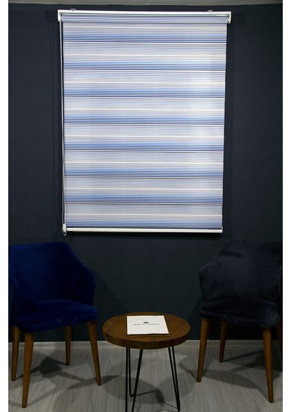Modern Dekoratif Degrade Pliseli Zebra Stor Perde Alüminyum Kasalı - Lacivert-Mavi