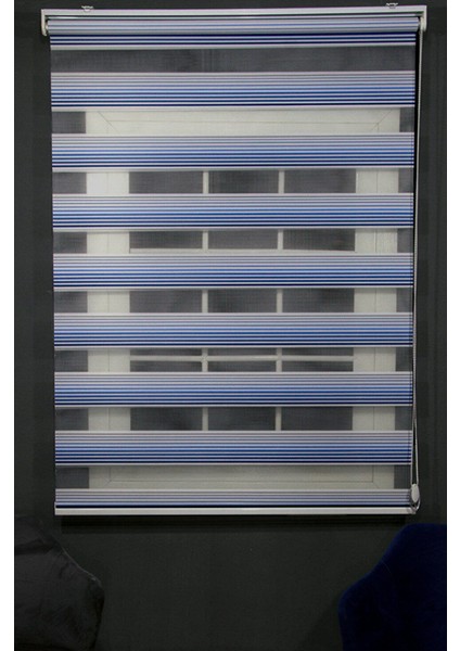 Modern Dekoratif Degrade Pliseli Zebra Stor Perde Alüminyum Kasalı - Lacivert-Mavi