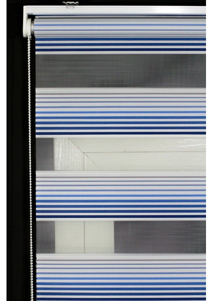 Modern Dekoratif Degrade Pliseli Zebra Stor Perde Alüminyum Kasalı - Lacivert-Mavi