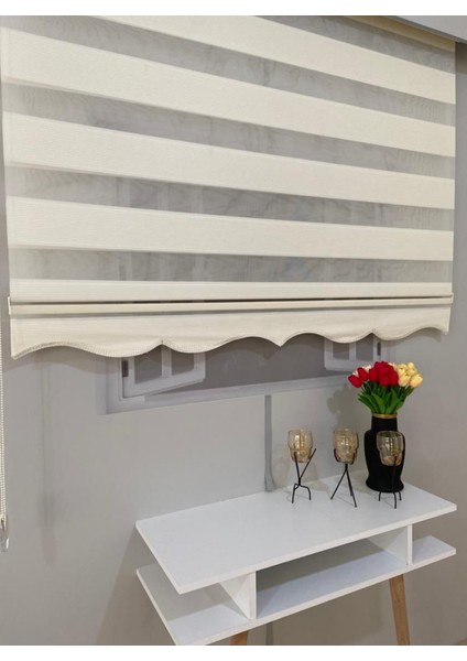 Modern Dekoratif Mikro Pliseli Zebra Stor Perde Alüminyum Kasalı - Krem