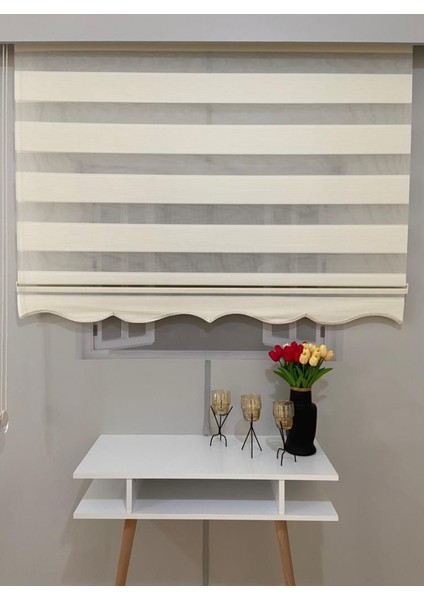 Modern Dekoratif Mikro Pliseli Zebra Stor Perde Alüminyum Kasalı - Krem