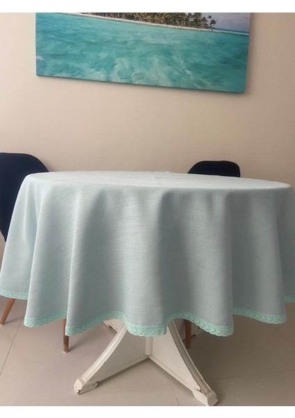 Keten Dokulu Yuvarlak Masa Örtüsü 160CM