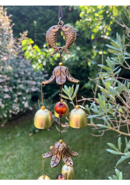 Feng Shui Çift Balıklı 2 Katlı Metal Rüzgar Çanı - 60 cm Uzunluk fiyatları