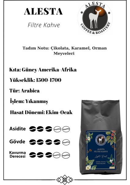 Alesta Yöresel Öğütülmüş Filtre Kahve 1000 gr (French Press ve Filtre Kahve Makinesi İçin)