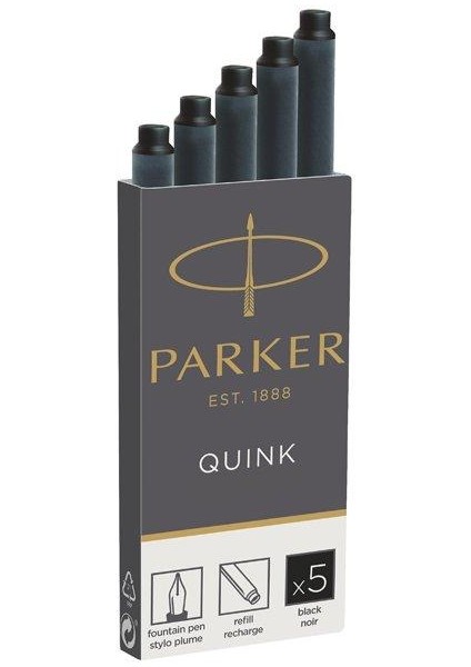 Dolma Kalem Kartuşu Quink Siyah 5 Li 1950382 20'li Paket / Parker