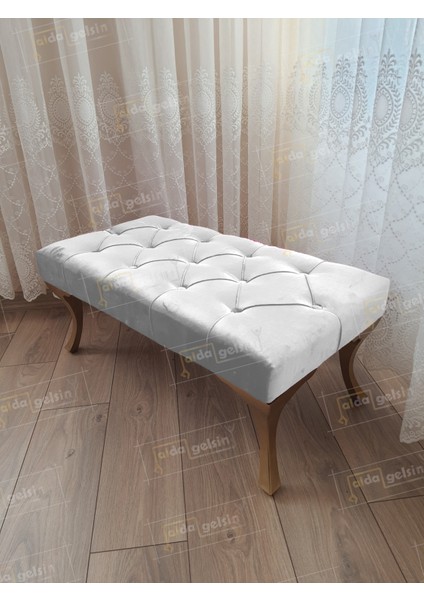 90 cm Kapitoneli Ayak Ucu Kapı Önü Antre Bench Puf Gold Ayak