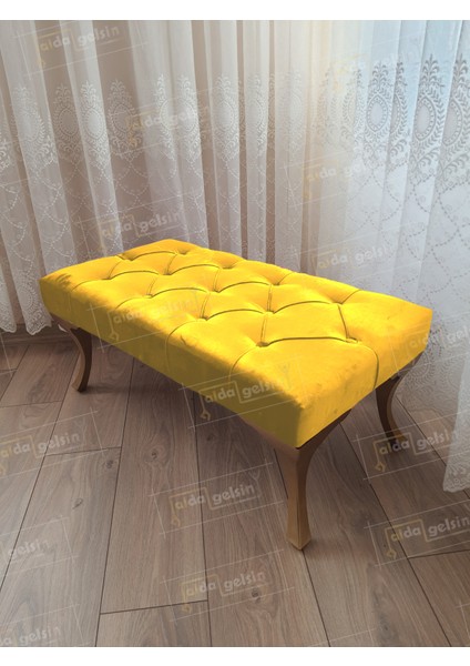 90 cm Kapitoneli Ayak Ucu Kapı Önü Antre Bench Puf Gold Ayak