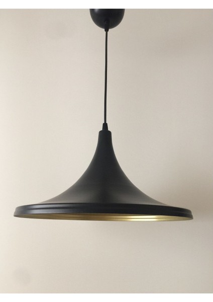 Mat Siyah Içi Altın Metal Sarkıt Avize 36 cm