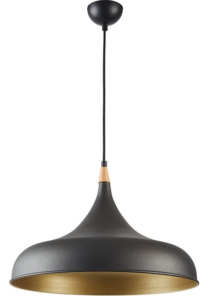 Metal Sakrkıt Avize Siyah Içi Altın Avize Ahşap Süsl