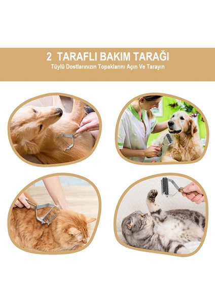 Duhalıne Ahşap Saplı Çift Taraflı Kedi Köpek Bakım Kıtık Tüy Topak Açıcı Metal Dişli Evcil Hayvan Tarağı