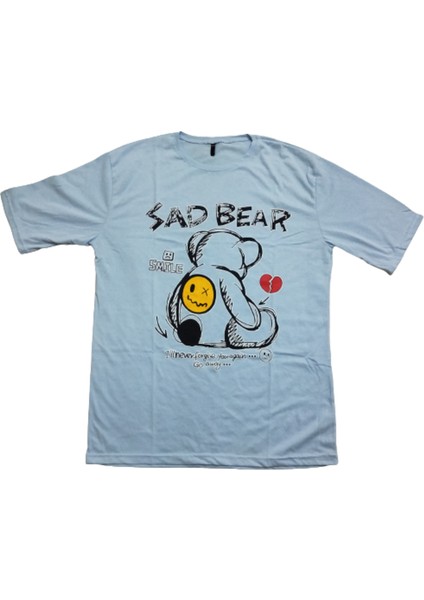 Bisiklet Yaka Oversize Sad Bear Baskılı Unisex T-Shirt