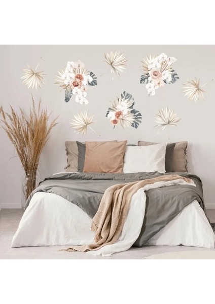 Boho Tropikal Çiçekler Botanik Duvar Sticker Seti