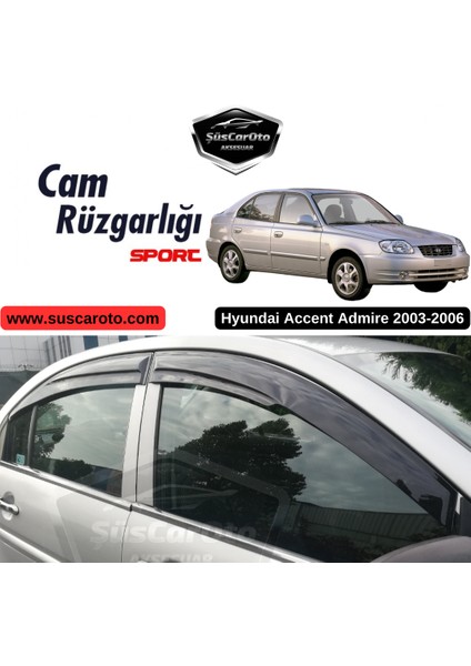 Hyundai Accent Admire 2003-2006 Uyumlu Mugen Cam Rüzgarlığı Seti Piano Black 4'lü