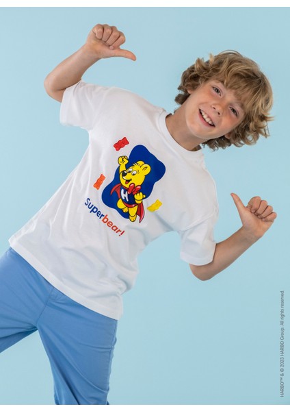 Baskılı Beyaz Erkek Çocuk T-Shirt HRBTXT108