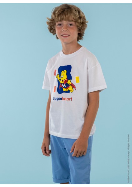 Baskılı Beyaz Erkek Çocuk T-Shirt HRBTXT108 fiyatları