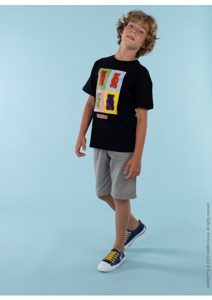 Baskılı Siyah Erkek Çocuk T-Shirt HRBTXT011
