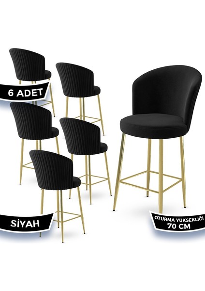 Concept Fora Serisi 6 Adet Babyface Kumaş Gold Kaplama Metal Ayaklı Ada Mutfak Bar Sandalyesi