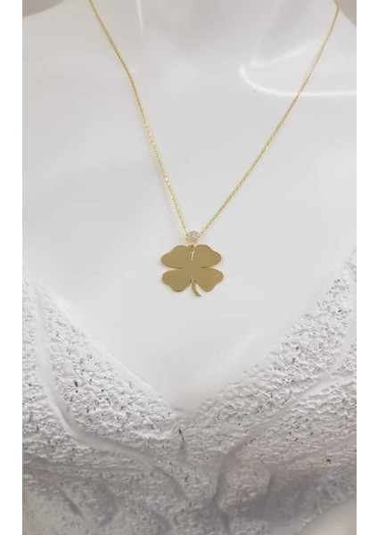 Dört Yaprak Yonca Taş Detaylı Sarı Renk 925 Ayar Gümüş Kolye fiyatları