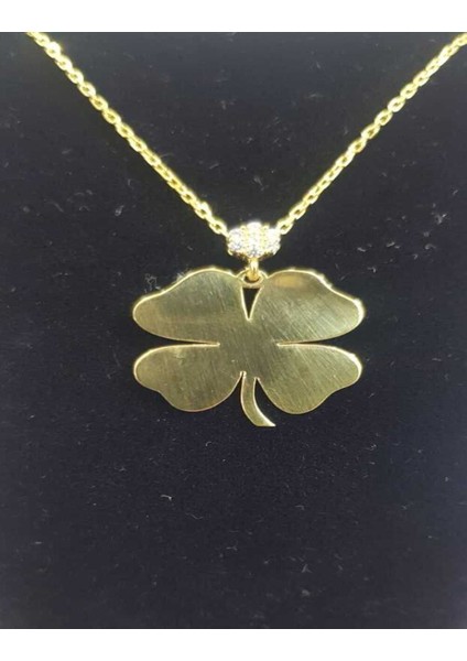 Dört Yaprak Yonca Taş Detaylı Sarı Renk 925 Ayar Gümüş Kolye modelleri