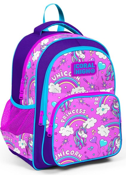 Kids Mor Açık Pembe Unicorn Desenli 3'lü Okul Çanta Seti SET0123404