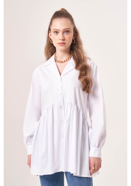 Beli Büzgülü Ekru Gömlek
