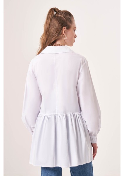 Beli Büzgülü Ekru Gömlek modelleri
