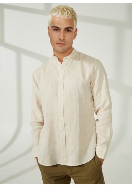 Slim Fit Düğmeli Yaka Kum Erkek Gömlek A266DANIELL20-