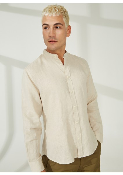 Slim Fit Düğmeli Yaka Kum Erkek Gömlek A266DANIELL20- modelleri