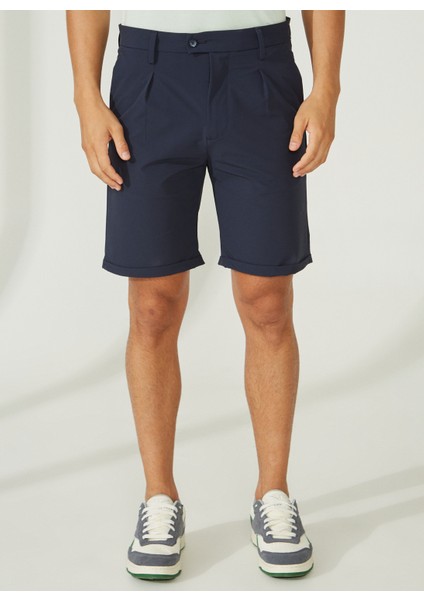 Normal Bel Slim Fit Koyu Mavi Erkek Bermuda Şort A261JONP581TF121/T-